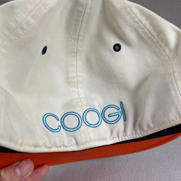 COOGI Hat Mens 7 5/8 Fitted White Baseball Cap 3 Stripes Embroidered Flat Bill - Picture 9 of 10